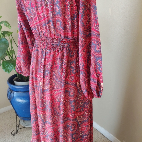 Chaudry - Boho Maxi Slight high-low Peasant Floral Paisley Ruffle Dress Size L - Picture 6 of 7